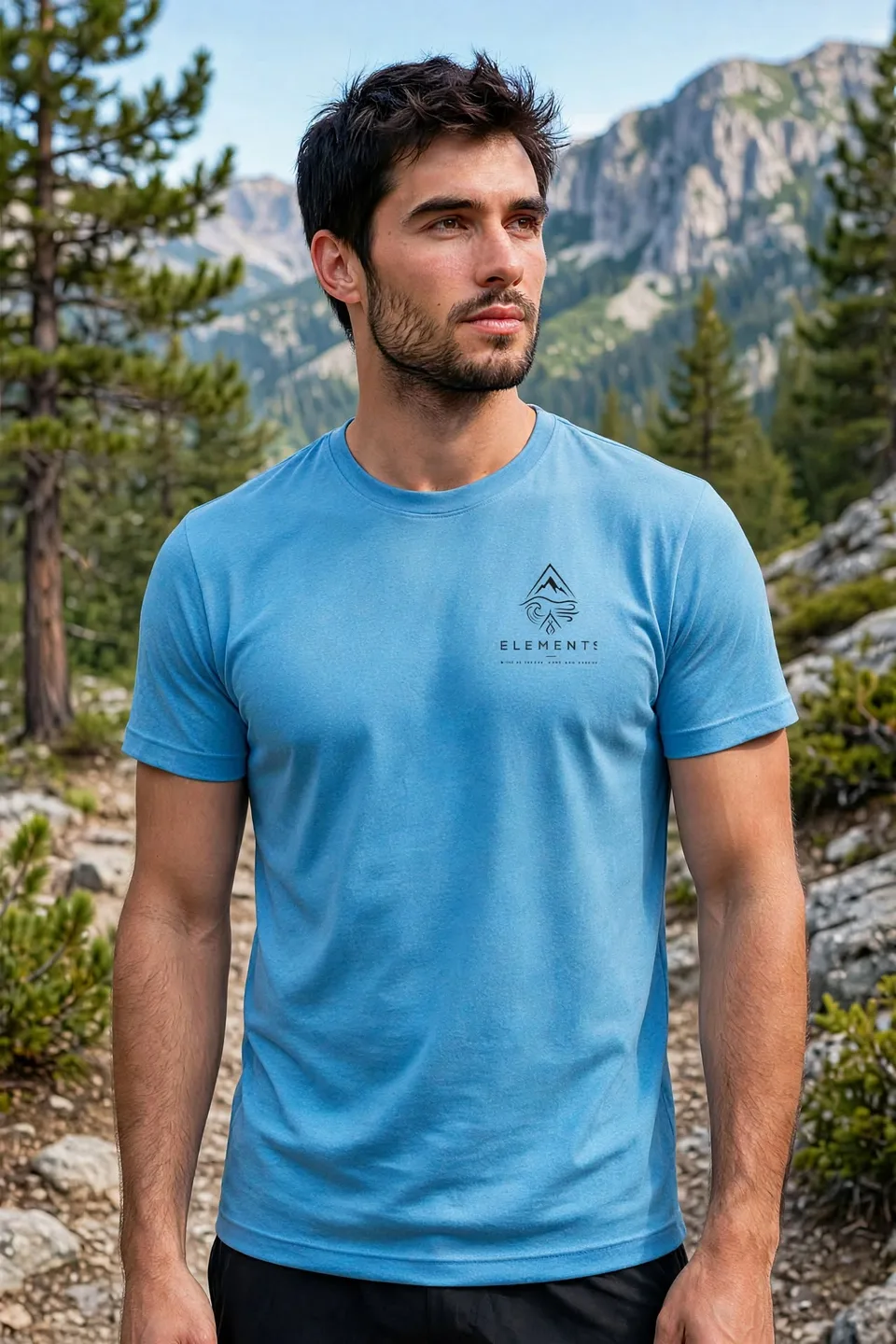 baby blue active mens wear with elements logo front and back