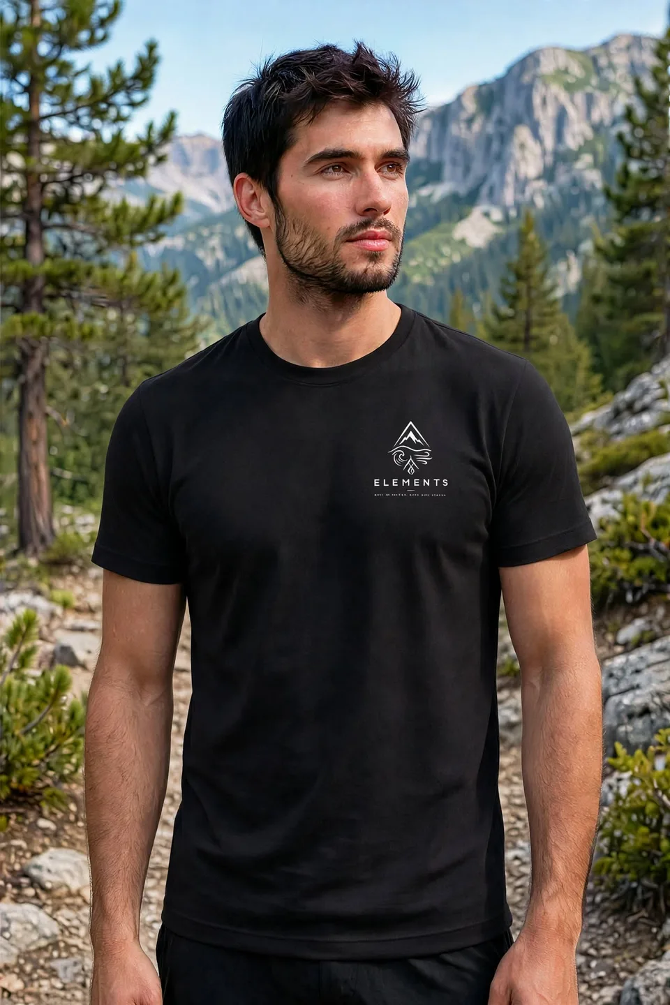 black active mens wear with elements logo front and back